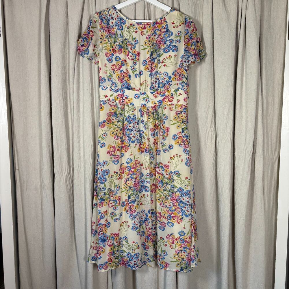 Boden Wildflower Floral Chiffon Dress V-Neck Flutter Sleeve 8L *small flaws* - Picture 3 of 12